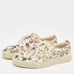 Gucci White Floral Print Canvas Low Top Sneakers Size 41.5