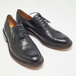 Gucci Black Leather Brogue Oxfords Size 45.5