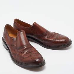 Gucci Brown Brogue Leather Slip On Oxford Size 45.5