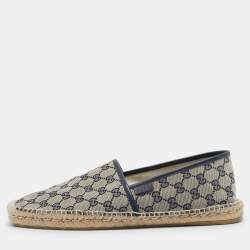Gucci Beige/Navy Blue GG Canvas Espadrille Flats Size 47