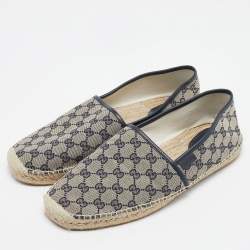 Gucci Beige/Navy Blue GG Canvas Espadrille Flats Size 47