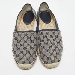 Gucci Beige/Navy Blue GG Canvas Espadrille Flats Size 47