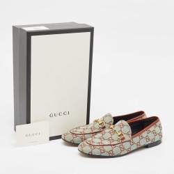 Gucci Two Tone GG Canvas Jordaan Horsebit Slip On Loafers Size 38.5