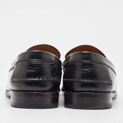 Gucci Black Leather Web Slip On Loafers  47.5