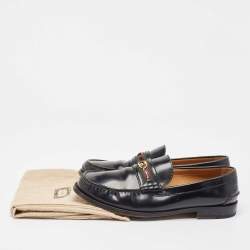 Gucci Black Leather Web Slip On Loafers  47.5