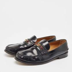 Gucci Black Leather Web Slip On Loafers  47.5