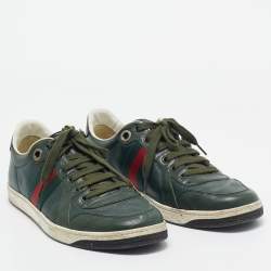 Gucci Green Leather Web Low Ace Top Sneakers Size 43.5
