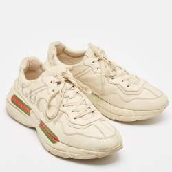 Gucci Cream Leather Vintage Logo Rhyton Sneakers Size 44.5