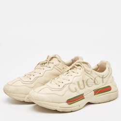 Gucci Cream Leather Vintage Logo Rhyton Sneakers Size 44.5