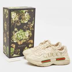 Gucci Cream Leather Vintage Logo Rhyton Sneakers Size 44.5