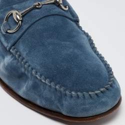 Pre Owned Gucci Blue Suede Horsebit Slip On Loafers Size 44.5