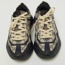 Gucci Beige/Navy Blue GG Supreme Canvas Rhyton Sneakers Size 40