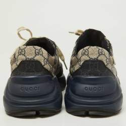 Gucci Beige/Navy Blue GG Supreme Canvas Rhyton Sneakers Size 40