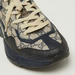 Gucci Beige/Navy Blue GG Supreme Canvas Rhyton Sneakers Size 40