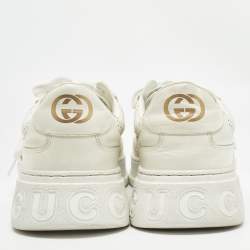 مملوكة مسبقًا Gucci Cream Leather GG Embossed Sneakers Size 46