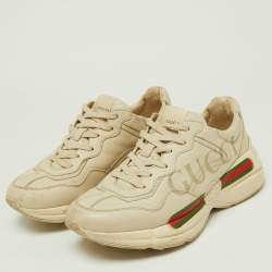 Gucci Cream Leather Vintage Logo Rhyton Sneakers Size 41.5
