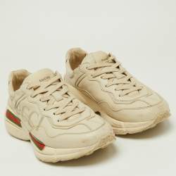 Gucci Cream Leather Vintage Logo Rhyton Sneakers Size 41.5