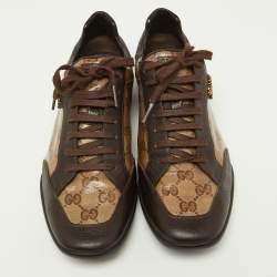 Gucci Brown/Beige GG Crystal Canvas and Leather Low Top Sneakers Size 39.5