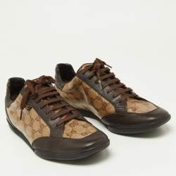 Gucci Brown/Beige GG Crystal Canvas and Leather Low Top Sneakers Size 39.5