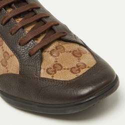 Gucci Brown/Beige GG Crystal Canvas and Leather Low Top Sneakers Size 39.5