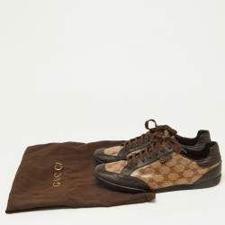 Gucci Brown/Beige GG Crystal Canvas and Leather Low Top Sneakers Size 39.5