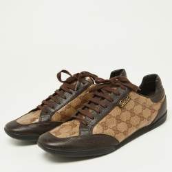 Gucci Brown/Beige GG Crystal Canvas and Leather Low Top Sneakers Size 39.5