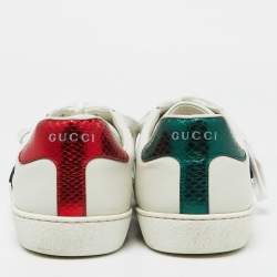 Gucci White Leather Embroidered Snake Ace Sneakers Size 41.5
