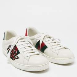 Gucci White Leather Embroidered Snake Ace Sneakers Size 41.5