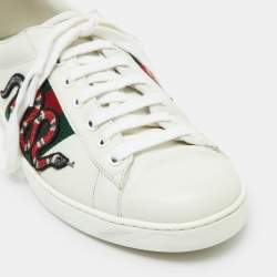 Gucci White Leather Embroidered Snake Ace Sneakers Size 41.5