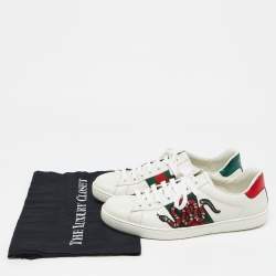 Gucci White Leather Embroidered Snake Ace Sneakers Size 41.5
