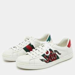 Gucci White Leather Embroidered Snake Ace Sneakers Size 41.5