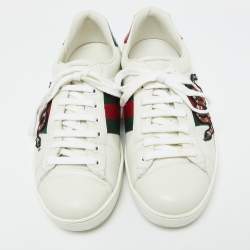 Gucci White Leather Embroidered Snake Ace Sneakers Size 41.5