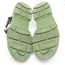 Pre Owned Gucci Black/Green Leather and Mesh Sega Velcro Slingback Sandals Size 44