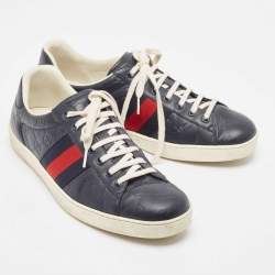 Gucci Navy Blue Guccissima Leather Ace Sneakers Size 43