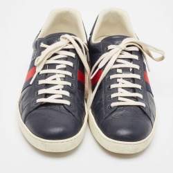 Gucci Navy Blue Guccissima Leather Ace Sneakers Size 43