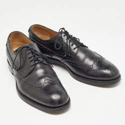 Pre Owned Gucci Black Leather Brogue Oxfords Size 41