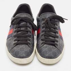 Gucci Black GG Canvas and Python Embossed Ace Web Sneakers Size 41