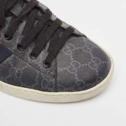 Gucci Black GG Canvas and Python Embossed Ace Web Sneakers Size 41