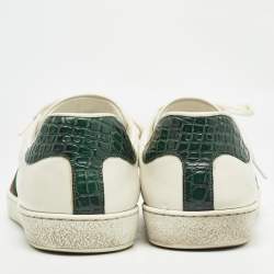 Gucci White Leather and Crocodile Web Ace Sneakers Size 43.5