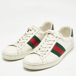 Gucci White Leather and Crocodile Web Ace Sneakers Size 43.5