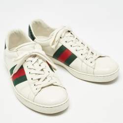 Gucci White Leather and Crocodile Web Ace Sneakers Size 43.5