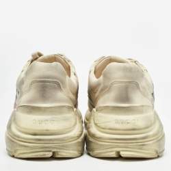 Pre Owned Gucci Cream Leather Rhyton Lace Up Sneakers Size 44