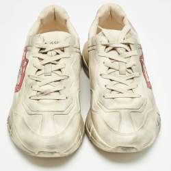 Pre Owned Gucci Cream Leather Rhyton Lace Up Sneakers Size 44