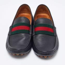 Gucci Black Leather Web Trim Slip On Loafers Size 40