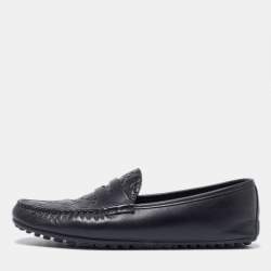 مملوكة مسبقًا Gucci Black Guccissima Leather Penny Slip On Loafers Size 42