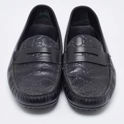 مملوكة مسبقًا Gucci Black Guccissima Leather Penny Slip On Loafers Size 42