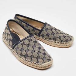 Gucci Beige/Navy Blue GG Canvas Espadrille Flats Size 40