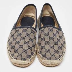 Gucci Beige/Navy Blue GG Canvas Espadrille Flats Size 40