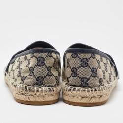 Gucci Beige/Navy Blue GG Canvas Espadrille Flats Size 40