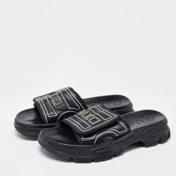 Pre Owned Gucci Black Leather Chunky Slide Sandals Size 45